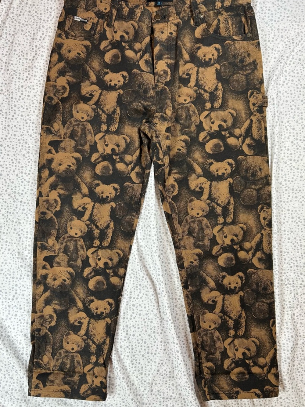 Teddy Fresh Black & Brown Teddy Bear Print Cargo Mens Pants Size 36
